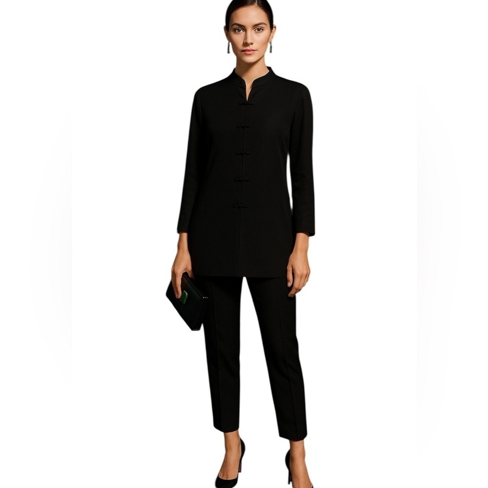 Neiman Marcus Imperial Silk tunic black Chinese knot button long sleeve 6 - Picture 8 of 8